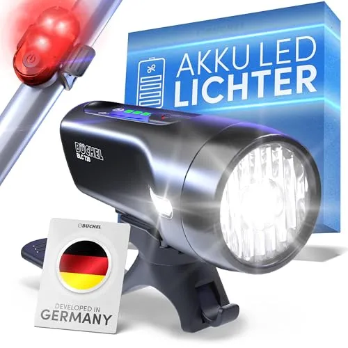 Büchel BLC 720 Fahrradlichter Set - Fahrradbeleuchtung mit bis zu 70 Lux, StVZO zugelassen und bis zu 14h Akkulaufzeit. Ideal für sicheres Fahren bei Tag und Nacht.