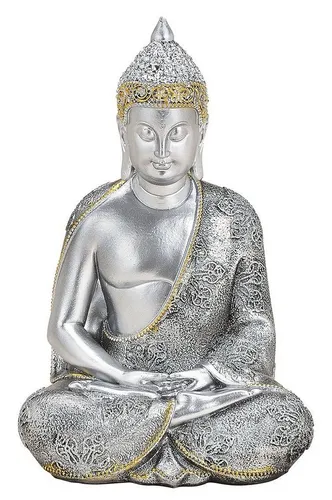 Wurm Buddhafigur Buddhafigur, sitzend, meditierend, Silber, H 21 cm