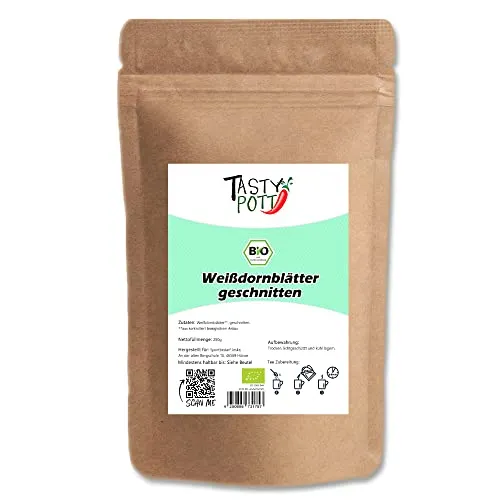 Tasty Pott Bio Weißdornblätter geschnitten I Teeblätter I Teekraut I Naturheilkunde I Kräutertee I Weißdornblüten I Vegane Ernährung I Weißdorn I Im Beutel 250g