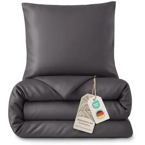 LAYNENBURG Premium Lyocell Bettwäsche 135x200 cm – Kühlende Sommer-Bettwäsche in Anthrazit - Erlebe erholsamen Schlaf mit unserer temperaturausgleichenden Lyocell Bettwäsche. Ideal für heiße Nächte, pflegeleicht und hypoallergen – für frischen Schlafkomfort!
