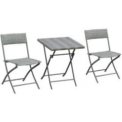 Polyrattan Bistroset für 2 Personen,Rattan Gartenmöbel Sitzgruppe,Gartenmöbel,ideal für Balkon & Terrasse - Grau/Schwarz