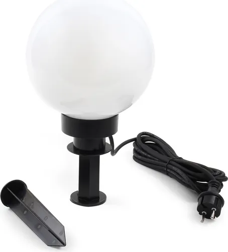 Wiltec Kugelleuchte Ø 20 cm mit Erdspieß, Gartenleuchte 40 W mit Kugellampe, Gartenbeleuchtung mit E-27 Fassung, IP44 Außenbeleuchtung Garten
