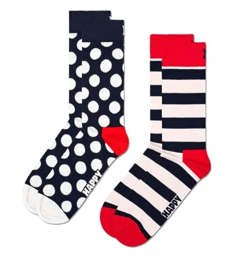 Happy Socks Unisex 2-pack Classic Big Dot, Blau, Rot, Weiß, 36-40 EU - Bunte Socken im 2er-Pack, ideal als Geschenk. Hochwertige Baumwolle sorgt für Komfort und eine perfekte Passform. Ideal für jeden Anlass, von lässig bis schick.