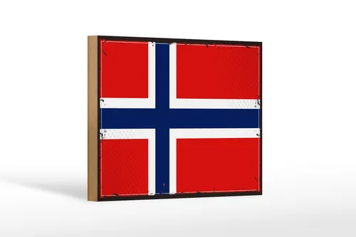 Holzschild Flagge Norwegens 18x12 cm Retro Flag Norway Deko Schild
