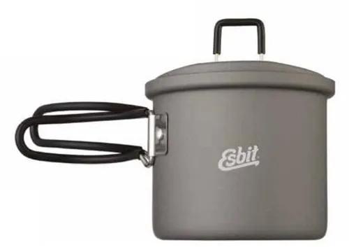 Esbit Aluminiumtopf 0,650 l - Leicht und Praktisch - Kochtopf aus hartanodisiertem Aluminium, ideal für unterwegs. Mit klappbaren Edelstahlgriffen und praktischer Deckelaufhängung für freihändiges Kochen.