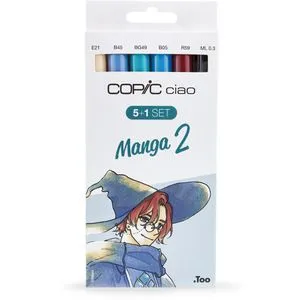 COPIC Layoutmarker Ciao 5+1 Set, Manga 2 - Kreative Farbvielfalt - Schreibutensilien mit 5 flexiblen Farben und einem Multiliner. Ideal zum Schattieren und Verblenden für Manga- und Grafikliebhaber. Nachfüllbar und ultra-mischbar für höchste Qualität.