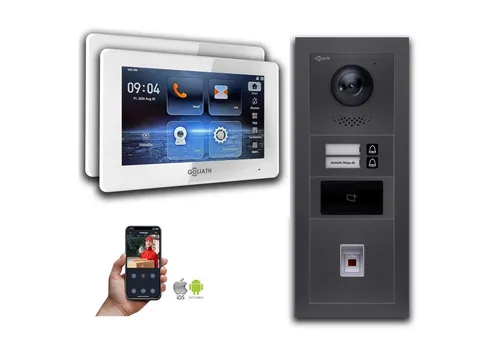 Goliath 2-Draht BUS Video Türklingel für Mehrfamilienhäuser - Moderne Video-Türsprechanlage mit Fingerprint, RFID und 7 Zoll Monitor. Höchste Sicherheit und Komfort dank HD-Qualität und Interkom-Funktion. Ideal für einfache Kommunikation und Zutrittskontrolle.