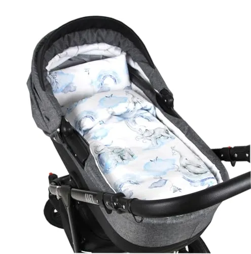 Babylux 2 TLG. Set Bezug für Kinderwagen Stubenwagen oder Wiege Garnitur Bettwäsche Kissen Decke 60 x 78 cm (126. Elefanten Blau)