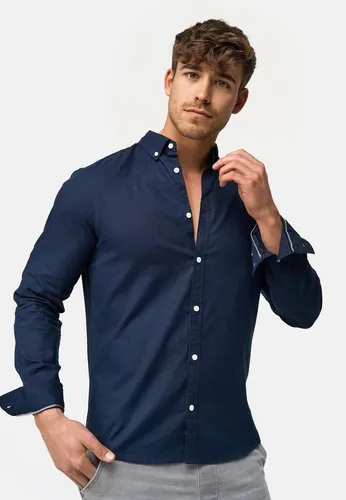 Indicode Langarmhemd Herren Brayden - Elegantes Herrenhemd mit Button-Down-Kragen, ideal für warme Tage. Der leichte Materialmix aus Leinen und Baumwolle sorgt für Atmungsaktivität und Tragekomfort. Vielseitig kombinierbar für Alltag und Büro.