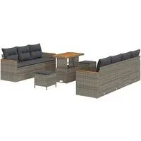 vidaXL Garten-Sofa-Set mit Kissen 10 pcs Grau - Modulares Gartenmöbel-Set aus robustem Poly-Rattan, ideal für entspannte Nachmittage im Freien. UV-beständig und mit Stauraum für Ordnung – perfekt für Garten und Terrasse!