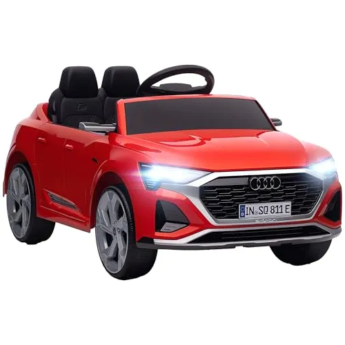 AIYAPLAY Kinder Elektroauto 12V Audi Q8 Kinderauto mit 2,4G Fernbedienung, 2 Motoren MP3 Musik & Hupe, Elektrofahrzeug mit Scheinwerfer, 4 gefederte Räder für 3-4 Jahre Kinder, Rot