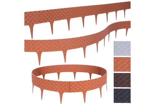 BooGardi Beetumrandung Rasenkante Rattanoptik, LxH: 80,00x9.5 cm, 5 Stück Terrakotta, Beeteinfassung flexibel Mähkante Gartenzaun