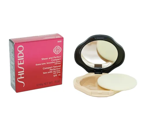 Shiseido SPF15 Sheer and Perfect Compact B60 natural DeepBeige - Hochwertiger Kompaktpuder mit LSF 15 für einen makellosen Teint. Ideal für unterwegs, bietet er eine natürliche Abdeckung und ein angenehmes Tragegefühl.