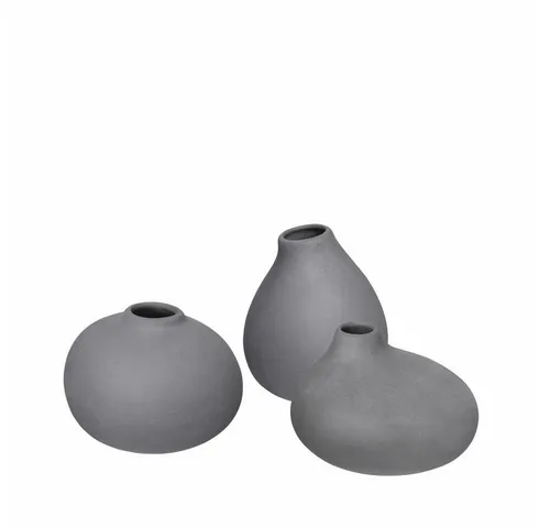 blomus Vasen 3er-Set NONA - 3er-Set Vasen aus unglasiertem Porzellan in Dunkelgrau, ideal für Scandi- und Industrial-Styles. Mit asymmetrischen Formen als dekorative Einzelstücke oder in Gruppen ein echter Blickfang.