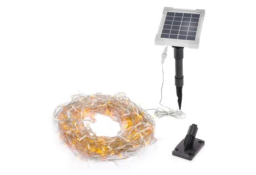 esotec LED-Lichterkette Solarkette 19,9m mit 200 warmweißen LEDs - Lichterkette für Außen, 200 LEDs warmweiß, nachhaltige Solarenergie, automatische Dämmerungserkennung, wetterfest und ideal für festliche Dekorationen das ganze Jahr über.