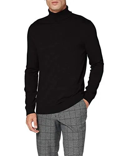 SELECTED HOMME Rollkragenpullover SLHBERG ROLL NECK NOOS, Black - Strickpullover aus 100% Baumwolle, pflegeleicht und modisch mit Rollkragen, ideal für lässige und stilvolle Looks.
