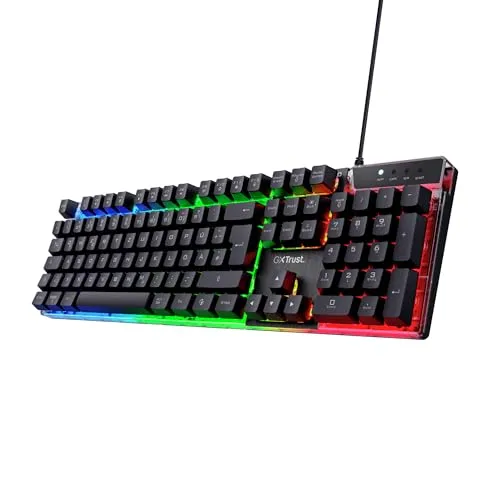 Trust Gaming GXT 835 Azor - Beleuchtete Gaming Tastatur - Tastatur mit deutschem QWERTZ Layout, 3 LED-Farbmodi und Anti-Ghosting für optimales Gaming-Erlebnis. Ideal für PC und Laptop.
