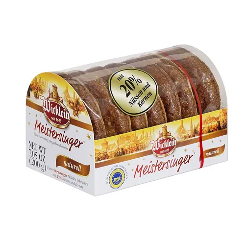 Wicklein Nürnberger Meistersinger Oblaten Lebkuchen 200g - Kekse & Kleingebäck, traditioneller Lebkuchen aus Nürnberg, ideal für die festliche Jahreszeit und als süße Leckerei für jeden Anlass.