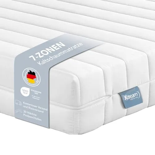 XDREAM Pure 7-Zonen Matratze 90x190cm | Ergonomische Kaltschaummatratze für optimalen Schlafkomfort - Matratzen mit 7-Zonen für perfekte Anpassung an jeden Schlaftyp. Hypoallergen, antibakteriell und mit waschbarem Bezug für ein frisches Schlafgefühl.