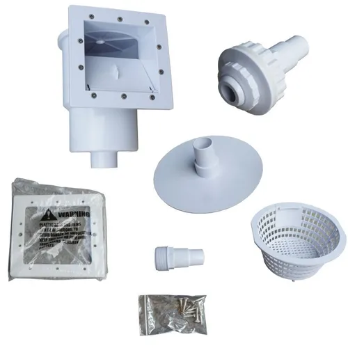 Einbauskimmer für Folienbecken mit Filterkorb und Bodensaugerplatte - Kategorie: Skimmersysteme & -körbe, ideal für die effiziente Reinigung von Folienbecken mit integriertem Laubkorb und vielseitigem Schlauchanschluss.