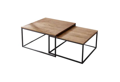 Riess Ambiente Design Couchtisch 2er Set Elements aus Mangoholz - Satztische fürs Wohnzimmer, platzsparend und handgefertigt aus robustem Mangoholz mit elegantem Metallgestell.
