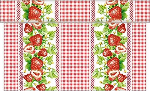 Sovie HOME Tischläufer ERDBEEREN aus Linclass® Airlaid Tischläufer 40cm x 4,80m, alle 30cm perforiert, Tischdeko Sommerdeko, Ideal für Sommer- & Gartenfeste