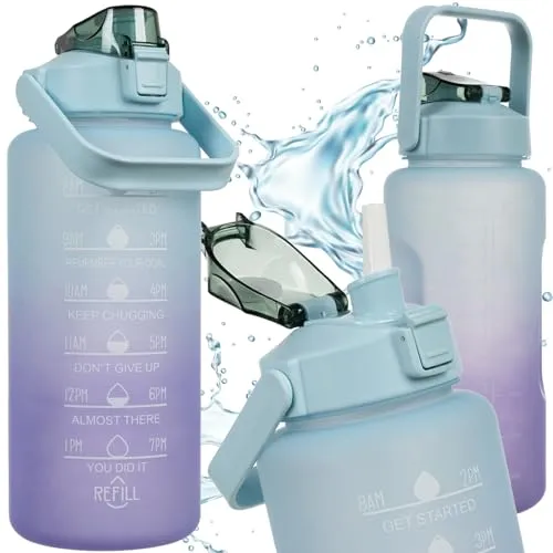 Motivationswasserflasche 2L mit Zeitmarkierung und Strohhalm