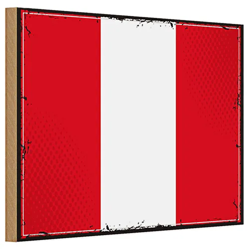 Holzschild Flagge Peru 30x20cm Retro Flag of Peru