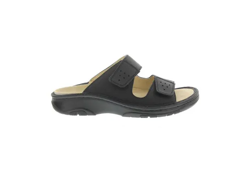 Berkemann Herren Luis Pantoletten, Schwarz 050, 46.5 EU - Clogs & Pantoletten für Herren, aus echtem Leder mit zwei verstellbaren Klettverschlüssen für optimale Passform und Komfort, waschbare Wechselfußbetten für individuelle Anpassung.