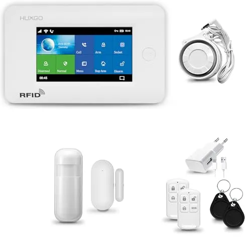 HUXGO® HXA006 Alarmanlage Haus WiFi + GSM 4G mit Sirene | Alarm System mit Bewegungssensor, Fensteralarm/Türalarm | Wohnmobil Alarmanlage Fernbedienung | Smart Home Security TUYA