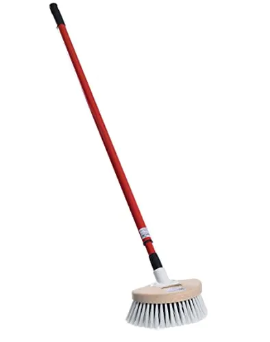 BawiTec Waschbürste halbrund Wascher mit Gewindeaufsatz Fensterwascher mit Stiel Teleskopstiel verstellbar 140cm für Fenster Türen Wintergärten Auto LKW PKW Caravan etc.