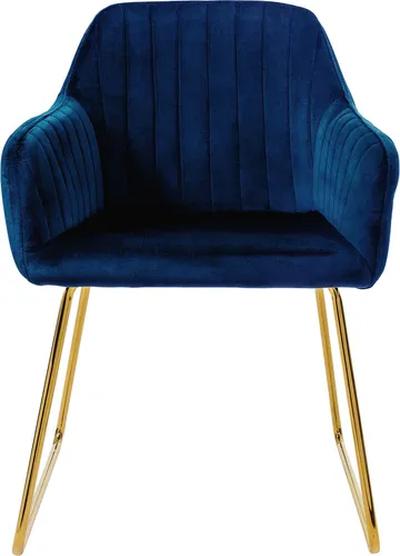 ML-DESIGN Esszimmerstuhl mit Rücken- und Armlehnen - Eleganter Samtstuhl in Blau mit goldenem Metallgestell, ideal für stilvolle Wohnräume und bietet hohen Sitzkomfort.