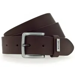 Ledergürtel mit Metall-Logo, 3,5 cm, Gr. 105, dunkelbraun - Ledergürtel aus glattem Rindleder mit leichtem Pullup-Effekt, 35 mm breit und modernem Design. Perfekt für Freizeit-Outfits und verleiht einen lässigen Look.