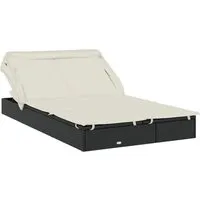 vidaXL 2-Personen-Sonnenliege mit Dach Schwarz 213x118x97 - Gartenliege mit verstellbarer Sitzfläche und faltbarem Dach für optimalen Komfort. Ideal zum Entspannen am Pool oder Balkon, aus pflegeleichtem und witterungsbeständigem PE-Rattan.