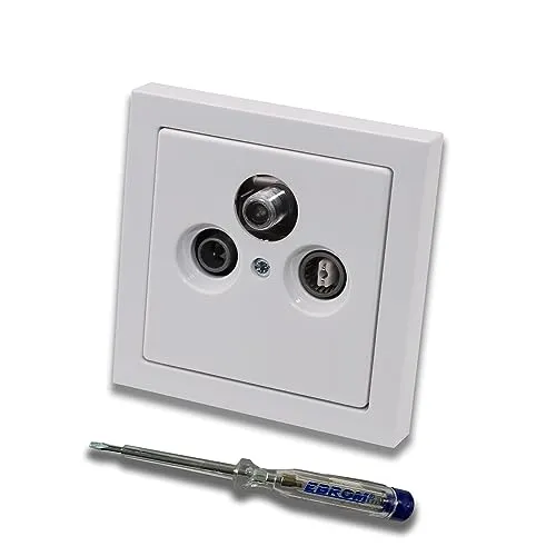 Busch Jäger SET: Unterputz 3-Loch Dose 47-2150 MHz, Enddose - Stichdose, Radio/TV/SAT-Kompatibilität. Inkl. Future Linear Studioweiß Rahmen + Abdeckung + EBROM Phasenprüfer zur Montage des Geräts