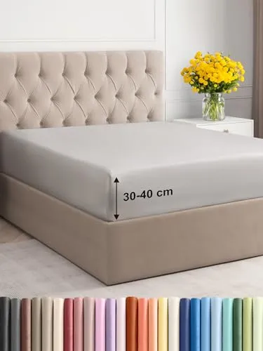 Spannbettlaken 180x200 cm - 40 cm Steghöhe - Aus gebürsteter Polyester-Mikrofaser - Spannbetttuch geeignet für Boxspringbetten - Passt auf Matratzen bis zu 40 cm (16