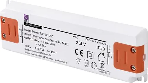 TRU COMPONENTS TC-YSL30F-2401250 LED-Trafo Konstantspannung 30W 1.25A 24 V/DC Möbelzulassung, Überspannung, Montage auf