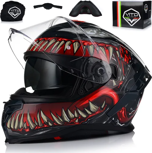 Integralhelm mit Sonnenblende | VITO PRESTO | Motorrad Helm Vollvisierhelm Mopedhelm ECE 22.06 | Motorradhelm Full-Face Helme | XL (61-62cm)