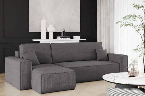 Kaiser Möbel Ecksofa mit Schlaffunktion und Bettkasten - L-Form Dunkelgrau - Sofa in L-Form mit Schlaffunktion und Bettkasten, ideal für vielseitige Nutzung. Komfortable Wellenfedern und hochwertiger Cord-Stoff sorgen für Entspannung und Stil in jedem Raum.