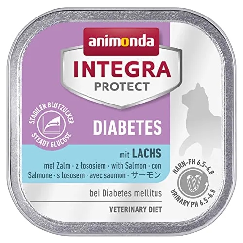 animonda INTEGRA PROTECT Katzenfutter Diabetes Lachs (16 x 100g) - Dosenfutter für Katzen, speziell entwickelt für zuckerkranke Katzen mit hohem Proteingehalt, ohne Zuckerzusatz, fördert ein konstantes Wohlbefinden.