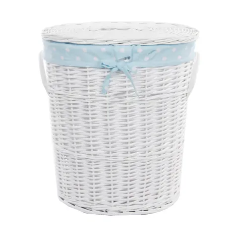 Wäschekorb Wäschetruhe weide oval 60L mit Stoff baby blau