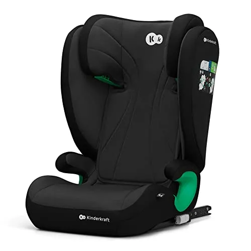 Kinderkraft JUNIOR FIX2 I-SIZE Kindersitz 15-36kg, Kinderautositz mit Isofix, Gruppe 2/3, 100-150 cm, Einstellbare Rückenlehne und Kopfstütze, spezielle Sicherheitssysteme, Leicht zu tragen, Schwarz