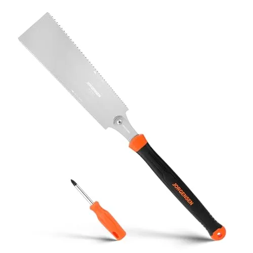JORGENSEN 250mm Japansäge mit 0,5mm SK5 Klinge, Doppelte Kante japanische Handsäge 18TPI/7-12TPI, Profi Feinsäge Zugsäge für Holzbearbeitung Heimwerker Zimmermann