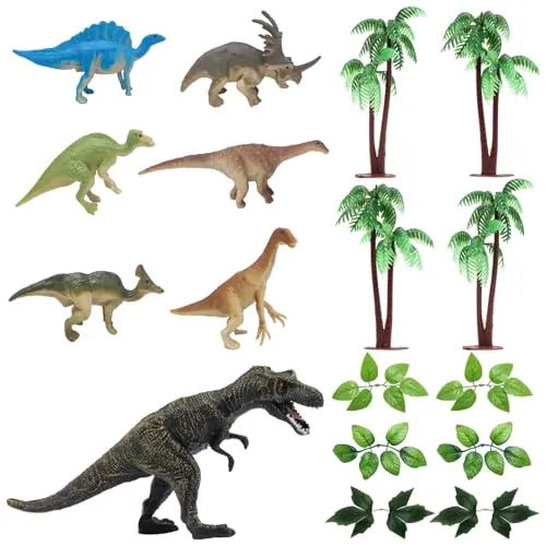 UTMACH 17 Stück Dino Tortendeko Dinosaurier Kuchendeko Dino Deko Palme Kuchenaufsatz Dschungel Tortendeko Dino Kuchen Topper Torte Für Kindergeburtstag Party Dinosaurier-Thema Miniatur Deko