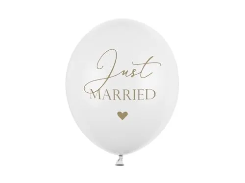 PartyDeco Latex Luftballons mit Just Married Aufdruck in Grey für Hel
