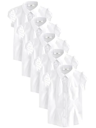 NEXT Mädchen T-Shirts mit Puffärmeln, 5er-Pack in Weiß - Bügelleichte T-Shirts mit praktischer Pflegeeigenschaft. Die kurzen Puffärmel sorgen für einen modischen Look. Ideal für den Alltag, waschmaschinenfest und langlebig.