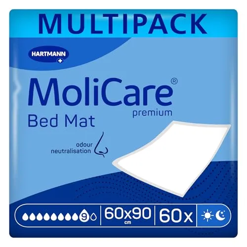 Molicare Premium Bed Mat 9 Tropfen: Saugfähige Bettschutzeinlage 60x90cm - Einweg-Bettunterlagen mit superabsorbierendem Kern und rutschfester Rückseite. Ideal für hygienische Pflege zu Hause oder in Einrichtungen, bietet sie zuverlässigen Schutz und Komfort.