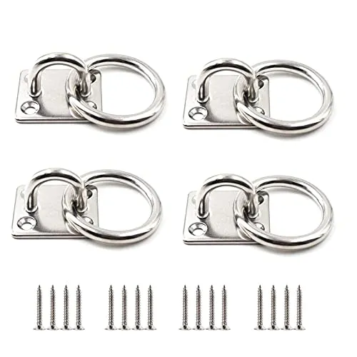 Edelstahl Decksplatte Augplatte mit Ring Edelstahl Augplatte mit Öse Augplatte aus 304 Edelstahl Augplatten Haken Decksplatte Augplatten für Sonnensegel Ösenplatte Ösen Halterung Augenplatte 4 Stück