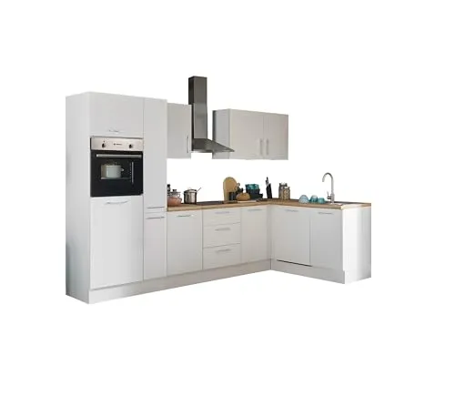 Turin LB Eckküche 310 x 211 x 60 cm, weiß - Ohne Küchengeräte - Moderne, geräumige Küche in Artisan-Eiche Optik mit viel Stauraum