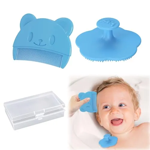 Wekuw 2 Stücke Baby Bürste Baby Haarbürste Baby Zubehör Baby Kamm Haarbürste Baby Silikon Baby Badebürste Hilft Bei der Sanften Massage der Kopfhaut, Geeignet für Neugeborene und Kleinkinder